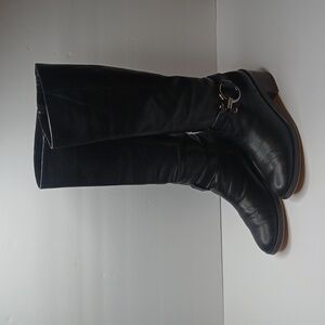 Black Calf Leather Coach Carolina Riding Boots With a Block Heel & Ankle Buckle